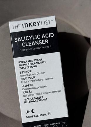 Очищуючий гель для шкіри з саліциловою кислотою the inkey list salicylic acid cleanser, 150 мл