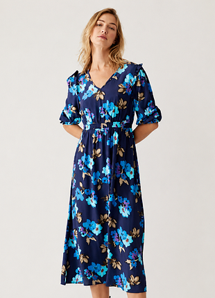 Красива нова віскозна сукня міді marks&spencer, p. 38, стильна синя сукня в квіти