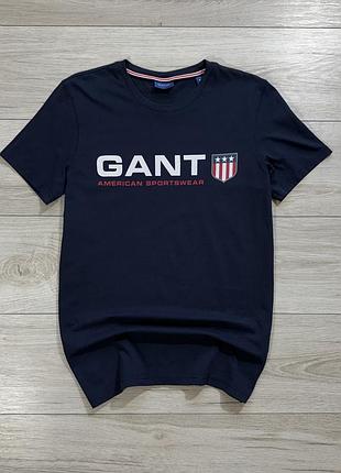Темно синя футболка гант gant regular archive shield t-shirt, m, оригінал