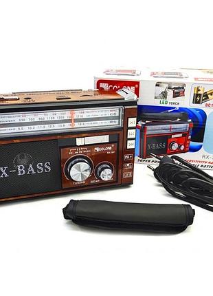 Радиоприёмник колонка с радио fm usb microsd и фонариком golon rx-381 на аккумуляторе коричневый