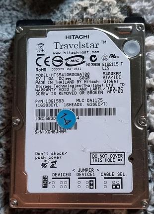 98% ide hdd 2.5 60 (50) гб hitachi 5400 14.4/28.7 жорсткий диск hts541060g9at00 хітачі ata pata