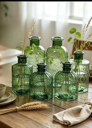 💚 винтажные зеленые вазочки-бутилочки