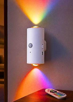 Настенная led лампа с датчиком движения ns-01, умный светодиодный rgb светильник аккумуляторный с пультом