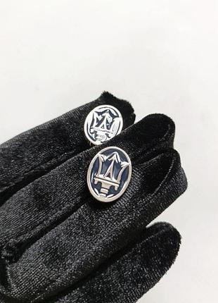 Запонки maserati черные металлические мазератти для водителя синие серебряные овальные герб с приколом maseratti