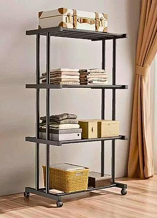 Етажерка металева на колесах rias clothes drying rack, 4 яруси підлогова чорна 155х80х40 см