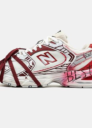 Білі червоні жіночі кросівки new balance 530 custom легкі повсякденні комфортні стильні модні нб