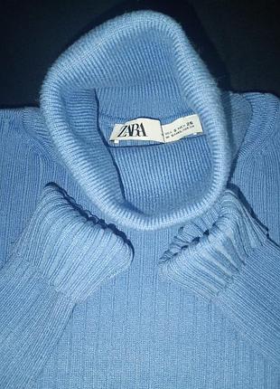 Женская голубая водолазка гольф укороченный zara s рубчик