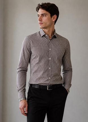 Boss hugo boss сорочка чоловіча slim fit l 41/16, 100% бавовна, клітинка