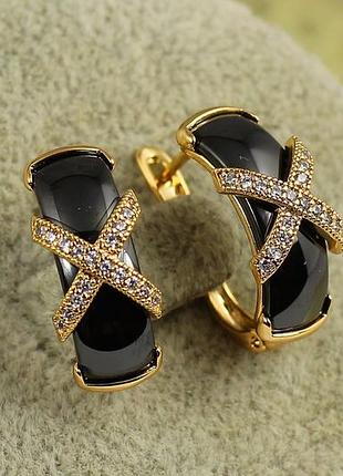 Сережки xuping jewelry золотий перетин з чорною керамікою 1,8 см золотисті
