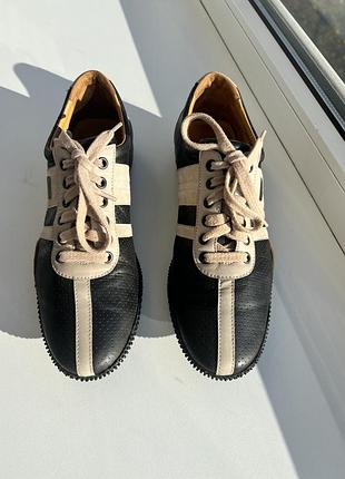 Шкіряні кросівки bally коричневі з бежевими вставками люкс бренд