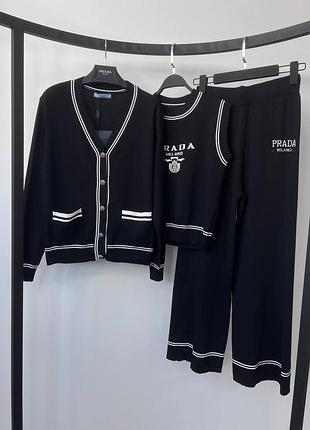 Трійка прада чорний кофта штани майка prada