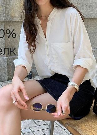 Шелковая блузка-туника zara woman (100% натуральный шелк), с, м