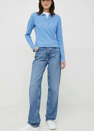 Брендова блакитна котонова сорочка-поло tommy hilfiger (розмір s)