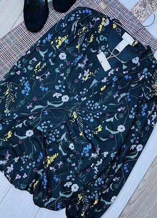 Нова літня блуза h&m l блуза вільного крою в квітковий принт вільна блуза з об’ємними рукавами трикотажна