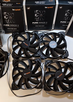 Вентилятор be quiet! pure wings 2 140mm high-speed ​​4 штуки и кулер aerocool shark fan 120мм 1 штука