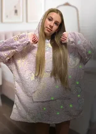 Толстовка-плед худі glow in the dark starry night, флісова, світиться в темряві jn бузковий