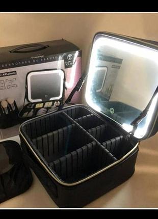 Дорожня косметичка бюті кейс з дзеркалом led підсвіткою та usb зарядкою