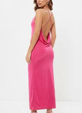 Яркая розовая максисунок / миди-платье missguided с открытым драпированным списком размер 46