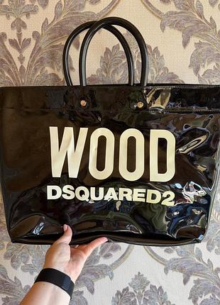 Сумка шопер wood dsquared2 bag чорна блискуча сумка