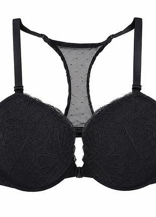 Бюстгальтер кружевной чёрный с сеткой 34ddd (75f) victoria secret