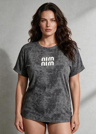 Вареный эффект 👕 nim nim ⚡ новая женская футболка оверсайз 📏 хлопок и эластан l xl xxl