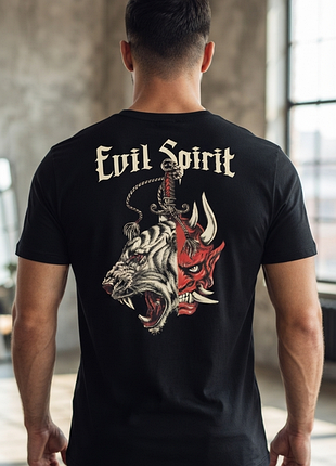 Чоловіча чорна футболка smog "evil spirit" із принтом (розмір xs, relaxed fit)
