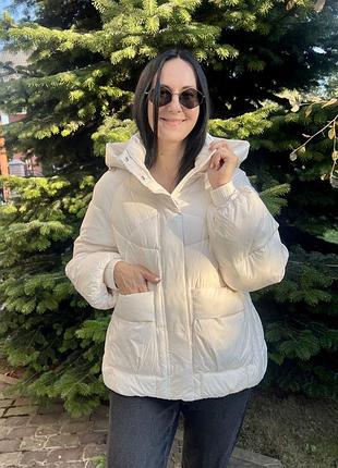 Зимова куртка бренду snow owl на біо-пуху 75см молочна