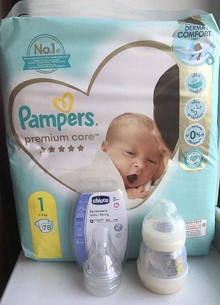 Pampers premium care 1 (2–5 кг), 78 шт. + подарунок