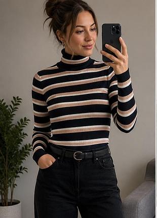 Водолазка гольф в рубчик в полоску zara