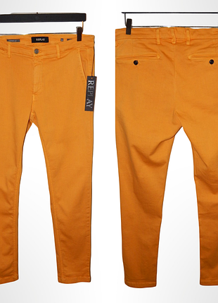 Мужские брюки чиносы replay zeumar slim-fit hyperflex hyperchino color. size w33 l32.  made in romania. new
