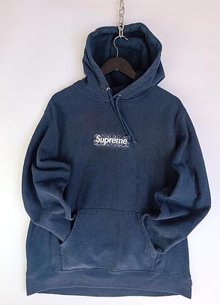Худи stussy x stone island bandana box logo navy/толстовка суприм бокс лого темная синяя кофта с капюшоном кенгуру оригинал bogo/капюшонка/m/оригинал