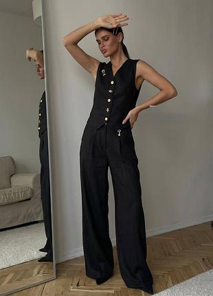 Костюм schiaparelli черный коричневый белый бежевый жилетка и брюки штанп