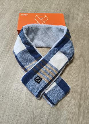 Шарф с подогревом от usb smart heating scarf, синяя клетка / теплый смарт-шарф с электроподогревом