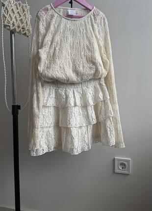 Кофтинка молочна мереживо zara пів прозора