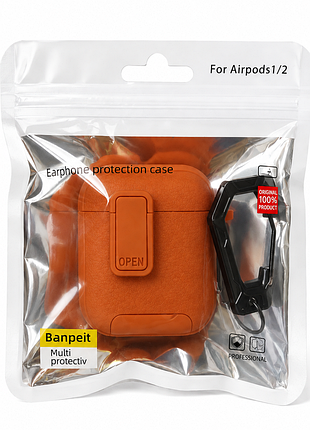 Чохол для airpods 1/2 з карабіном / помаранчевий