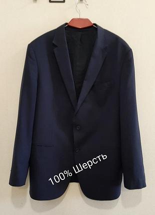 Мужской пиджак hugo boss из 100% шерсти темно-синего цвета, р. xl (50-52)