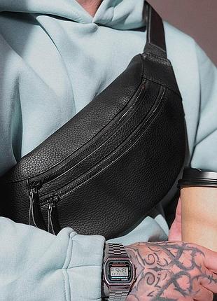 Бананка чорна з екошкіри флотар damask black через плече сумка поясна розмір 31х17х8 см унісекс