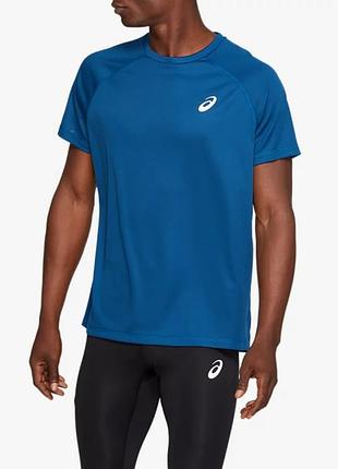 Мужская спортивная беговая футболка asics (синяя / бирюзовая, 100% полиэстер), xs/s