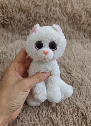 Мягкая игрушка котик белый глазастик