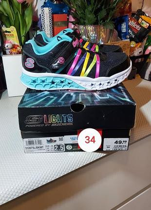 Skechers новые стильные светящиеся кроссовки skechers для девочки 34р