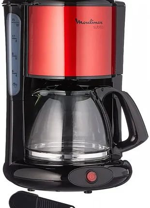 Фильтр-кофеварка moulinex subito fg360d 1.25 л стеклянный кувшин нержавеющая сталь красный/черный