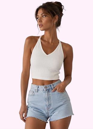 Топ жіночий короткий халтер в рубчик pull&bear m білий