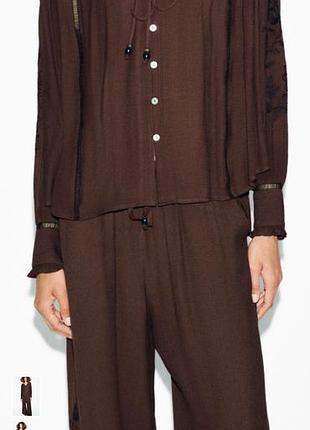 Костюм шоколадний у вишивку zara m,l