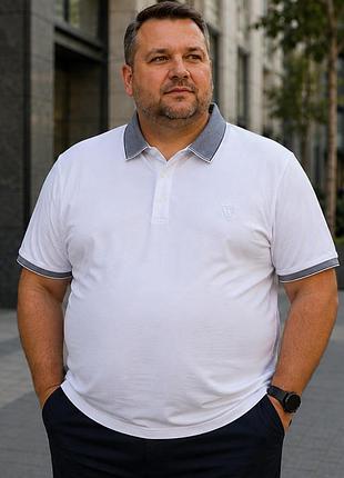 Поло біле чоловіче великі розміри батал, ділове поло біле, поло ot-thomas, однотонне поло , футболка з коміром на гудзиках