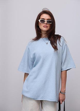 В'язана кофта oversize з коротким рукавом - блакитний цвет, one size (є розміри)