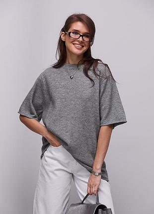 В'язана кофта oversize з коротким рукавом - сірий цвет, one size (є розміри)