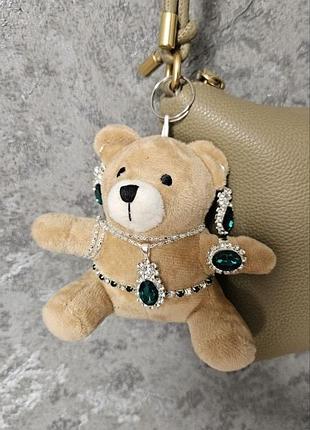 🧸✨ модный брелок на сумку и рюкзак - мягкая игрушка «мышка теди» в украшениях с зеленым камнем, набор бижутерии