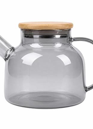 Скляний чайник на плиту 1 л smokey crystal gk-5515 із боросилікатного скла для заварювання чаю сірий перламутр