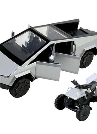 Модель tesla cybertruck з квадроциклом 1:32, металева машинка, фари та стопи світяться, звук двигуна, інерція