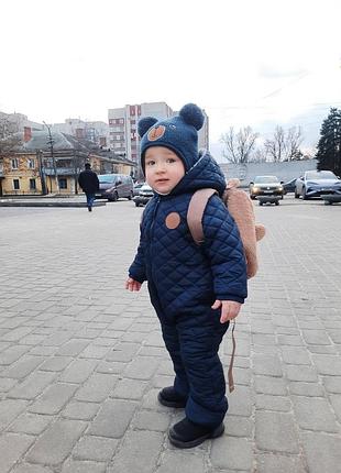 Зимний комбинезон+шапуля мальчик девочка на овчине размер 92 см на овчине